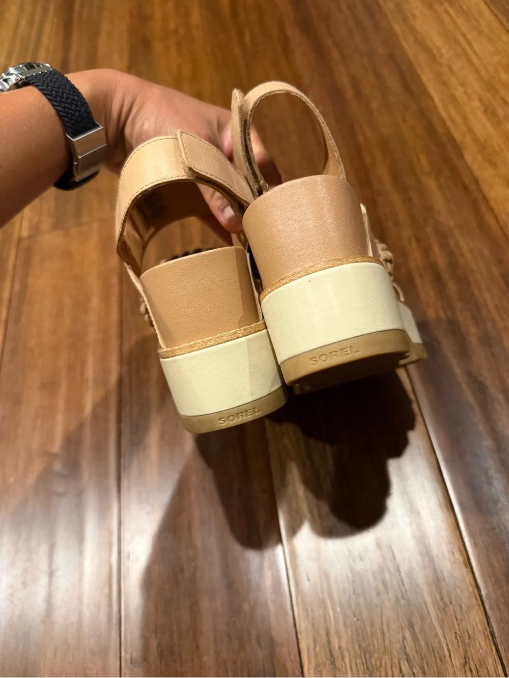 Sorel Beige Braided Platform Sandals
